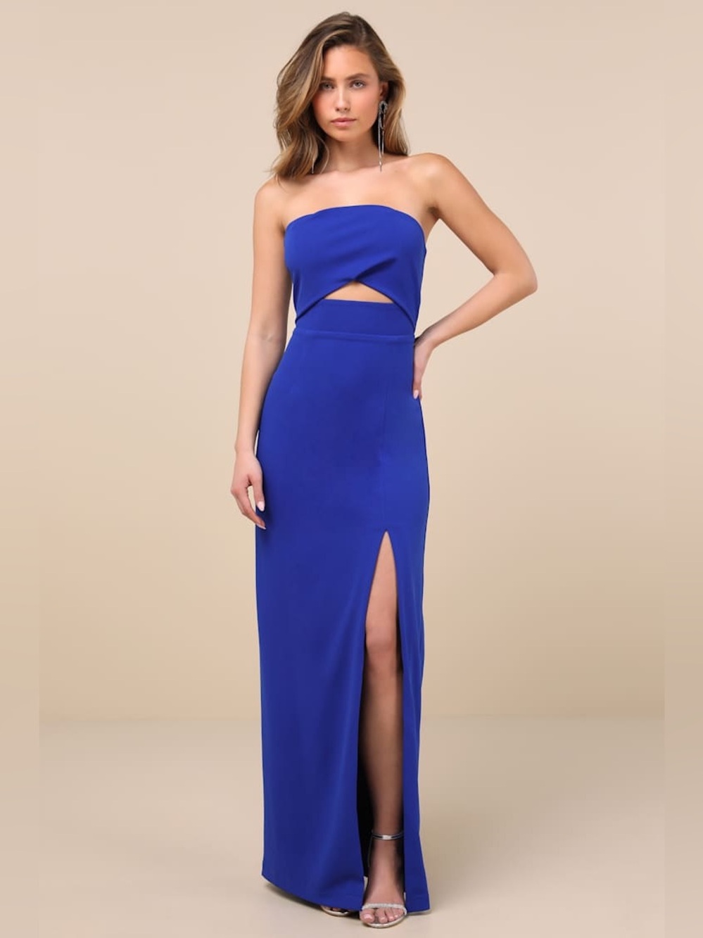 Lulu’s Extravagant Persona Strapless Cutout Column Maxi Dress